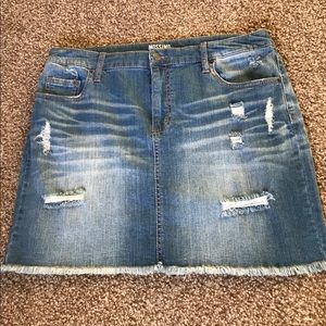 Distressed Denim Mini Skirt